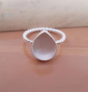 New Water Drop Shape 925 Sterling Silver <b>Ring</b> Twisted Band Bezel Setting Minimalist <b>Plain</b> Band Unisex Everyday Wear Fine Jewelry - Product Image 3
