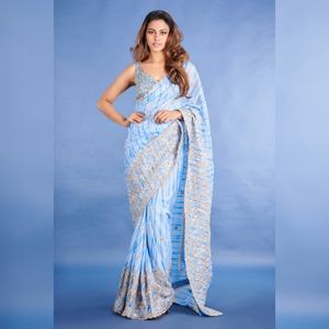 Sari en Georgette Traditionnel de Qualité Supérieure, Dernière Collection, Broderie Fantaisie et Sequins, Idéal pour Fêtes, Mariages, Filles, Style Indien - Product Image 1