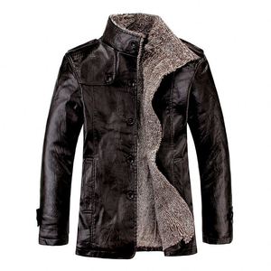 Chaqueta de Cuero PU Marrón para Hombre con Forro Polar, Manga Larga, Resistente al Viento, Abrigo de Invierno - Product Image 2