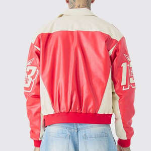 Veste de course Nascar en cuir véritable vintage sur mesure pour homme, imperméable, brodée avec du chenille - Product Image 2