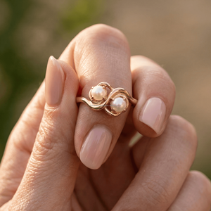 925 Sterling <b>Silver</b> 14K Gold Plated Gemstone Twist Bloom Pearl <b>Ring</b> band Zircon <b>Adjustable</b> Pattern Stacked Relief <b>Ring</b> - Product Image 3