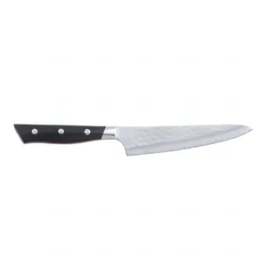 Couteau de préparation à bord fin de 5 pouces, lame martelée argentée, manche riveté noir, couteau utilitaire de cuisine pour trancher les fruits et légumes, pour cuisiner - Product Image 1