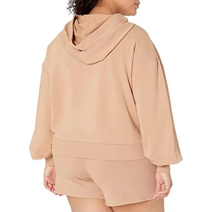 Ensemble sweat à capuche et short pour femme, faible MOQ, automne/printemps, impression de logo personnalisée, ensemble uni pour femme, streetwear, 100% coton, vêtements décontractés - Product Image 3