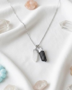 Colgante de cristal de selenita y turmalina negra, collar de plata con piedra curativa, gema natural de protección para compromiso, boda y fiesta - Product Image 2