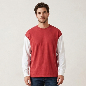Men's Raglan Sleeve Short Sleeve T-Shirt Front Logo Orange <b>White</b> Contrast Color Blocked Casual O-Neck Jersey Cotton Regular Fit - Product Image 3