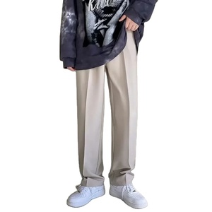 กางเกงแฟชั่นเกาหลีใหม่สำหรับผู้ชาย ผ้าฝ้ายเนื้อปานกลาง ทรงขากว้าง มีเชือกผูกเอว สไตล์ลำลอง สีขาว ดำ เทา เหมาะสำหรับใส่กับสูทลำลอง - Product Image 5