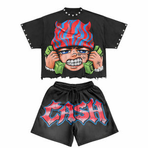 Conjunto de Camiseta y Pantalones Cortos con Estampado Gráfico para Hombre, Estilo Urbano Informal, Dos Piezas, Verano 2026 - Product Image 5