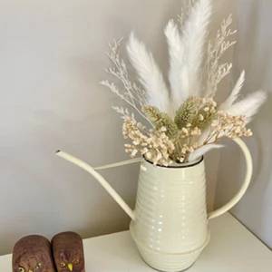 Cream Metal Watering Can with Dried Flowers Indoor Decor Vase <b>Garden</b> Accent Plant Container water can Metal eco-friendly water - Product Image 1