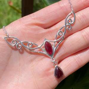 Angelic Double <b>Red</b> Garnet Teardrop Pendant 925 Sterling Silver Fairy Whimsigoth Jewelry Handmade Wholesale Gift - Product Image 3