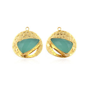 Aqua Chalcedony Trillion Cut Gemstone Centerpiece <b>Charms</b> Textured 18K <b>Gold</b> Plated Halo Setting Designer Jewelry Making Supply - Product Image 1