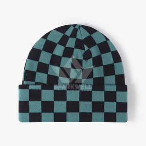 Gorro de Punto a Cuadros Unisex SPARKWELL INDUSTRY, Diseño Blanco y Negro, Gorro de Invierno 100% Acrílico, Estilo Casual para Adultos - Product Image 4