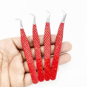 Pinza para Extensión de Pestañas de Acero Inoxidable con Logotipo Personalizado, 10 mm, Recubrimiento en Polvo, Agarre de Diamante Rojo, Suave - Product Image 2