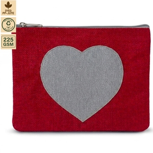 Bolsa de Cosméticos de Yute con Parche de Corazón Personalizado, Bolsa de Maquillaje con Cierre de Algodón Reciclado, 22.5x15cm, Regalo de San Valentín, Fabricante Mayorista OEM ODM - Product Image 1
