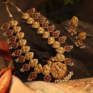 Nagas Jadau 24K Gold Plated <b>Pearl</b> Wedding <b>Necklace</b> and Earring <b>Set</b> India Casual - Product Image 3