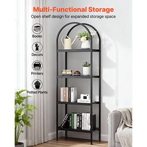 Libreria ad arco a 4 ripiani con struttura in metallo, stile industriale, scaffale espositivo autoportante, organizer per libri, mensole portaoggetti - Product Image 2