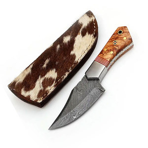 Cuchillo de Caza de Acero de Damasco Personalizado, Proveedor OEM ODM con Espiga Completa y Funda de Cuero para Caza, Camping y Actividades al Aire Libre - Product Image 6