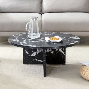Tavolino da Caffè Rotondo in MDF Nero, Stile Nordico Minimalista Moderno, Versatile per Vari Stili d'Interni - Product Image 2