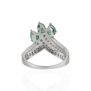 Beautiful 925 Sterling <b>Silver</b> 100% Genuine <b>Emerald</b> & Diamond Curved Band Cocktail <b>Ring</b> For Women's Party Wear Accessories - Product Image 6