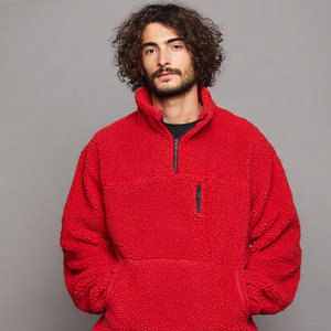 Veste Sherpa surdimensionnée à demi-zip en laine 100% avec poche, épaisse, coupe-vent, écologique, pour homme, veste en polaire Sherpa pour l'hiver - Product Image 3