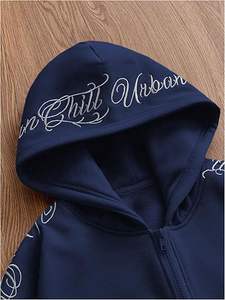 Sweat à capuche unisexe en molleton Y2K avec fermeture éclair, 100 % coton, broderie graphique lettres, manches longues, style streetwear - Product Image 4