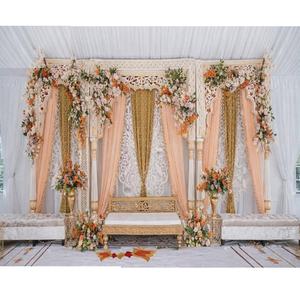 Elegant Theme <b>Wedding</b> White Gold Stage Vibrant Mughal Style Reception Stage Backdrop <b>Frames</b> Premium FRP <b>Wedding</b> Stage Setup USA - Product Image 1