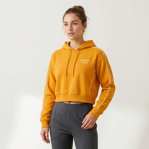 Sudadera con Capucha Corta Amarilla para Mujer, Diseño Nuevo 2026, Color Personalizado, Manga Larga, con Cordón Ajustable, Estampado de Letras, Estilo Casual - Product Image 1