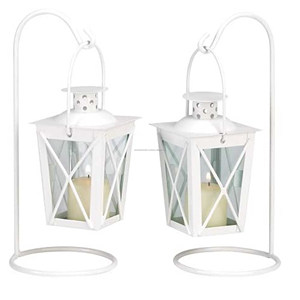 White Finished <b>Large</b> Hanging Metal Candle <b>Lanterns</b> <b>Outdoor</b> Decorative Pillar Candle Holders for Weddings Farmhouse Style Hanging - Product Image 3