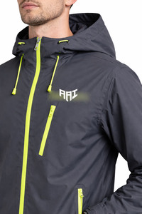 Men Hooded <b>Windbreaker</b> Jacket Waterproof Jacket – <b>Black</b> with Neon Zipper Detail for Wholesale Men's Jackets - Product Image 5
