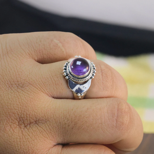 Half <b>Moon</b> Purple Amethyst <b>Ring</b> Crescent <b>Moon</b> Gemstone <b>Ring</b> Handmade Boho Celestial Jewelry Natural Amethyst <b>Ring</b> Statement <b>Ring</b> - Product Image 3