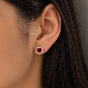 Pendientes de Oro Sólido 14K 18K con Halo de Rubí, Clásicos para Compromiso, Regalo de Boda para Mujer, Joyería al por Mayor, Compra a Granel, Personalizado OEM ODM - Product Image 2