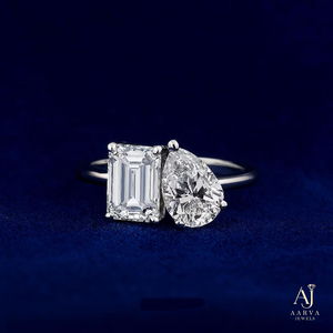 Anillo de Compromiso con Dos Piedras, Corte Esmeralda y Corte Pera, Anillo de Moissanita, Joyería de Lujo para Mujer - Product Image 2
