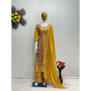 Beautiful ST Traditional Muslim <b>Clothing</b> & <b>Accessories</b> Beige Size 42 Top Bottom Plazzo with Sequence Work - Product Image 6