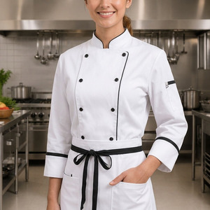 Uniforme de Chef Profesional, Conjunto Completo de 4 Piezas, Transpirable, 100% Algodón, Repelente a Líquidos, Chaqueta de Chef, Pantalones, Delantal y Gorro para Restaurante - Product Image 2