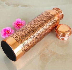 Bouteille d'eau en cuivre pur or rose avec décor filigrané, design traditionnel, portable pour les voyages - Product Image 1