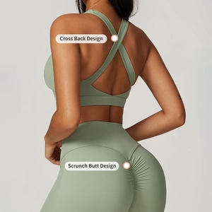 Ensemble de yoga actif 2 pièces pour femme : veste zippée à manches longues, soutien-gorge de sport dos nu à col rond et leggings évasés taille haute - Product Image 4