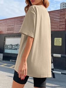 T-shirt pour femme à épaules tombantes en toile et tissu éponge imprimé uni, écologique, respirant, style streetwear vintage - Product Image 1
