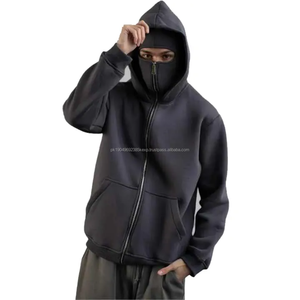 Sudadera con capucha y máscara elástica para hombre, ropa de fitness estilo ninja y balaclava, camiseta negra y gris de verano de alta calidad - Product Image 1