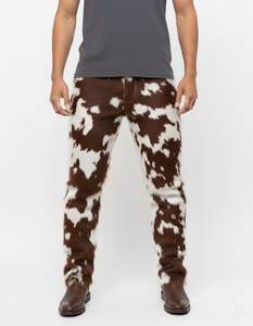 Pantalon en cuir de vachette pour homme, marron et blanc, coupe droite, décontracté, automne, taille haute, fermeture boutonnée, léger, écologique - Product Image 4