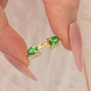 Elegant 925 Moissanite Green Stone Pear Cut Yellow Gold <b>Open</b> Wedding Band In Sterling Silver White Gold Plated Moissanite <b>Ring</b> - Product Image 4