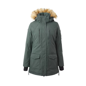 Women's Winter Parka <b>Jacket</b> Genuine <b>Leather</b> Canvas Breathable Fur Trim Hood Quilted Standard Thickness Full Sleeve Long Length - Product Image 1