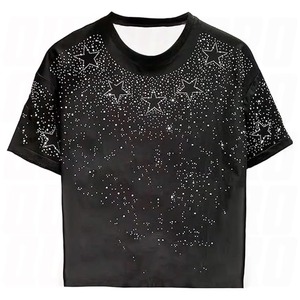 Camiseta con Pedrería de Estrellas, Camiseta Brillante con Cristales, Unisex, Ropa Urbana para Fiestas, Logotipo Personalizado - Product Image 3