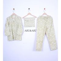 Conjunto de Bata de Algodón y Fibra de Bambú Estampada para Mujer, Manga Larga, Cuello en V, Patrón Geométrico, Suave, Informal, Ropa de Dormir de Longitud Completa, Talle Medio