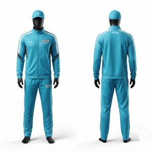 Survêtement de sport en polyester tricoté premium 300 GSM, design uni avec empiècements orange et bleu marine, logo personnalisé, unisexe - Product Image 3