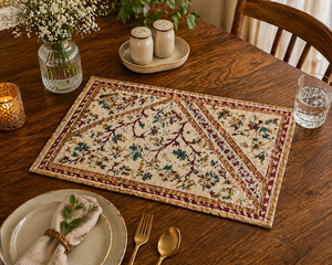 Beige Floral Hand Block Print Table Mat Set Pure Cotton Placemats Export Quality Washable Dining Decor Handmade Masterpiece Set - Product Image 5