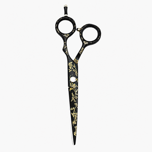Ciseaux de coiffure professionnels en acier inoxydable noir et or, manches en céramique, 28 dents, manche moyen pour droitiers, usage en salon - Product Image 3
