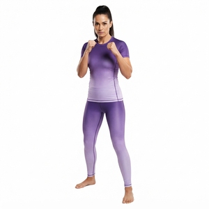 Ensemble d'entraînement de boxe MMA à manches longues pour femmes, dégradé violet, sublimation, kit de compression respirant - Product Image 2