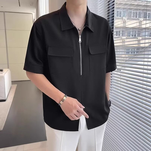 เสื้อเชิ้ตผู้ชายแขนสั้นคอปกแบบพับได้ ผ้าลินินเนื้อดี ทรงเข้ารูป สไตล์ธุรกิจ สำหรับฤดูใบไม้ผลิ  แบบซิปครึ่งตัว  แฟชั่นสำหรับผู้หญิง - Product Image 5