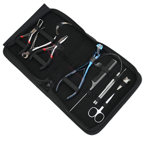 Kit de herramientas para extensiones de cabello plateadas con cinta azul, alicates, removedor de cuentas, crimpadora, herramienta de gancho y bucle, organizador de dedos para separar el cabello - Product Image 1