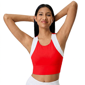 Soutien-gorge de sport bleu clair à maintien élevé avec bretelles blanches, style crop top pour femme - Product Image 3