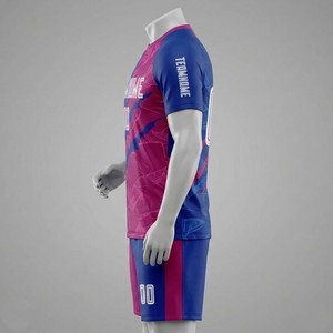 Conjunto de Uniforme de Fútbol Personalizado, Color Azul y Rosa, Jersey Sublimado con Bloques de Color, Pantalones Cortos Deportivos para Hombre, Ajuste Atlético, Absorbe la Humedad, para Todas las Temporadas - Product Image 3